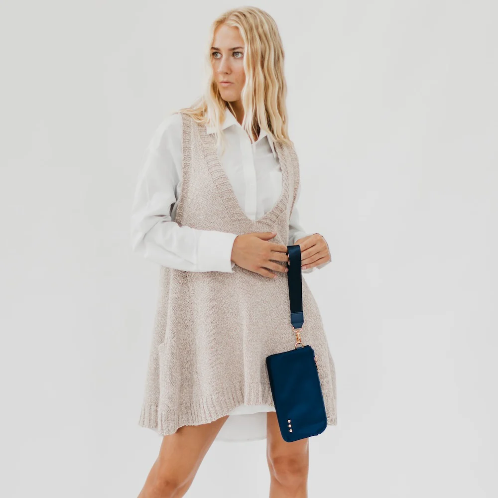 Harper Double Zip Nylon Wristlet - Navy - Delta Swanky Girl