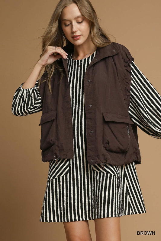 Chic Flap Pocket Button Up Vest - Brown