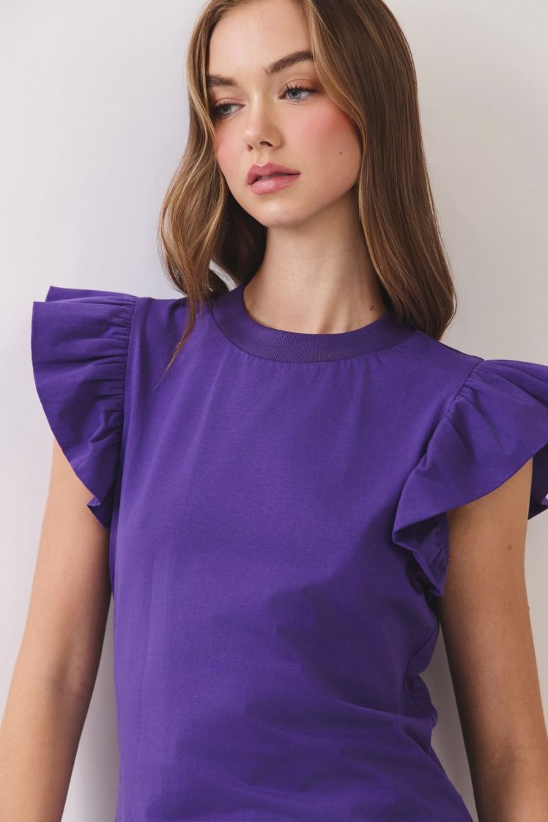 Poplin Ruffle Sleeve Top - Purple - Delta Swanky Girl