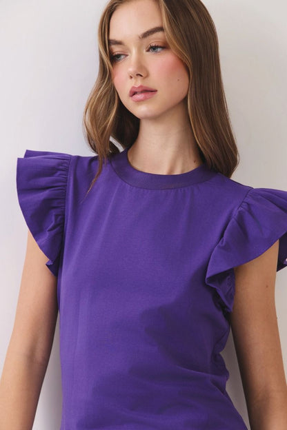 Poplin Ruffle Sleeve Top - Purple - Delta Swanky Girl