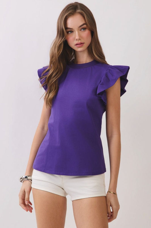 Poplin Ruffle Sleeve Top - Purple - Delta Swanky Girl