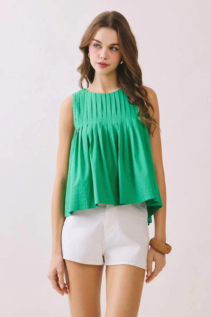 Dolce Pleated Sleeveless Top - Green - Delta Swanky Girl
