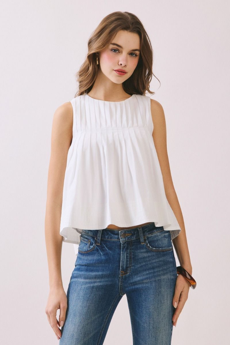 Dolce Pleated Sleeveless Top - White - Delta Swanky Girl