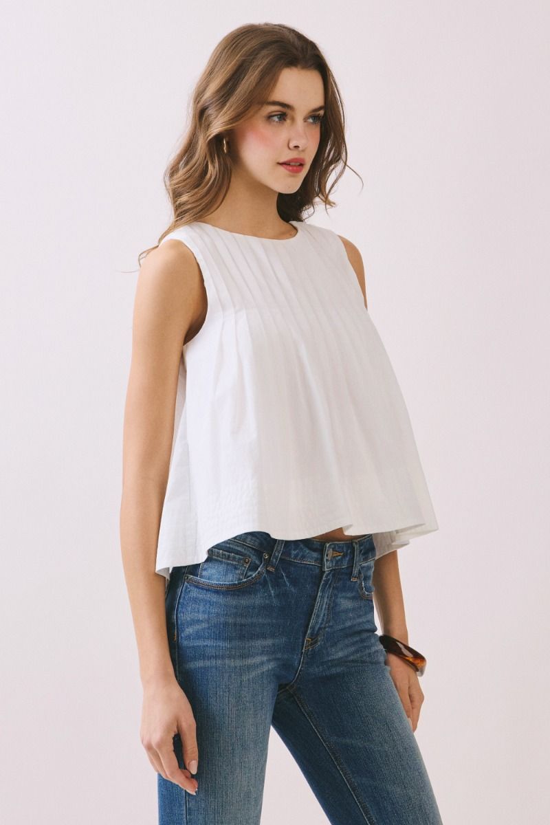 Dolce Pleated Sleeveless Top - White - Delta Swanky Girl