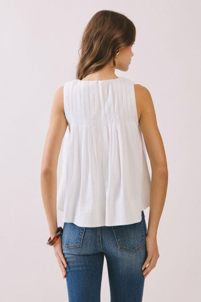 Dolce Pleated Sleeveless Top - White - Delta Swanky Girl