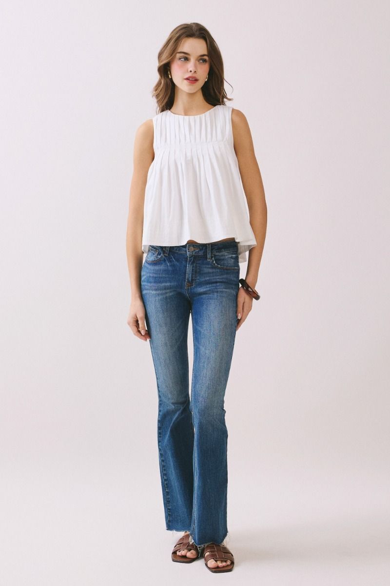 Dolce Pleated Sleeveless Top - White - Delta Swanky Girl