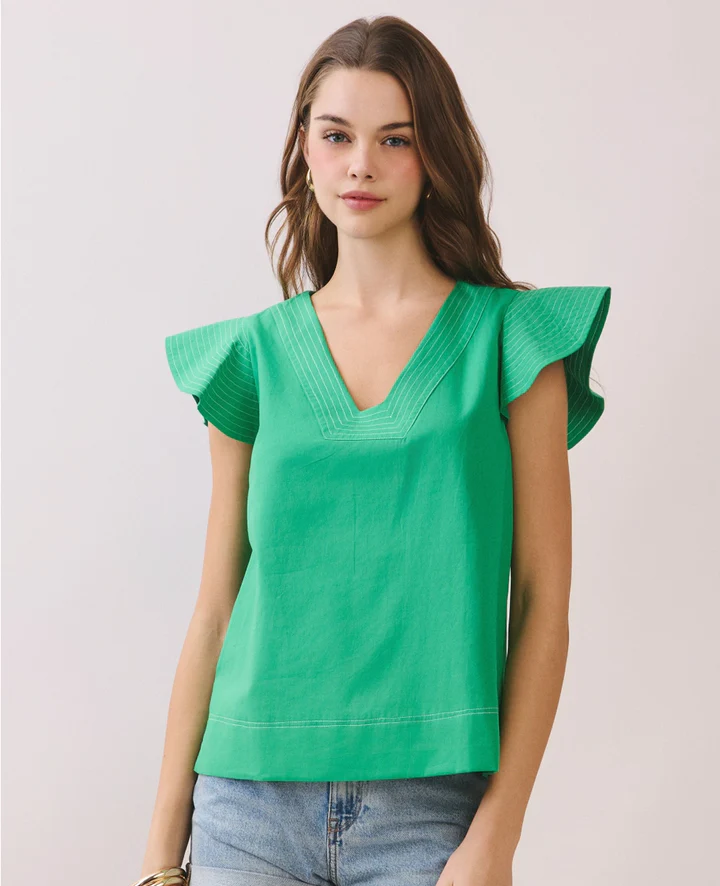 Sammy Ruffle Sleeve Top - Green - Delta Swanky Girl