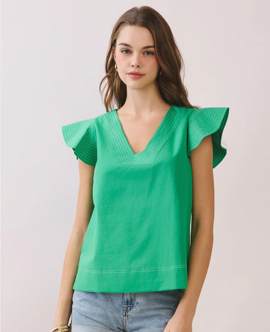 Sammy Ruffle Sleeve Top - Green