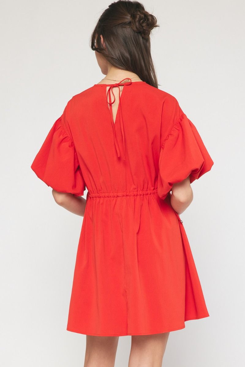 Finest Hour Puff Sleeve Dress (Red)
