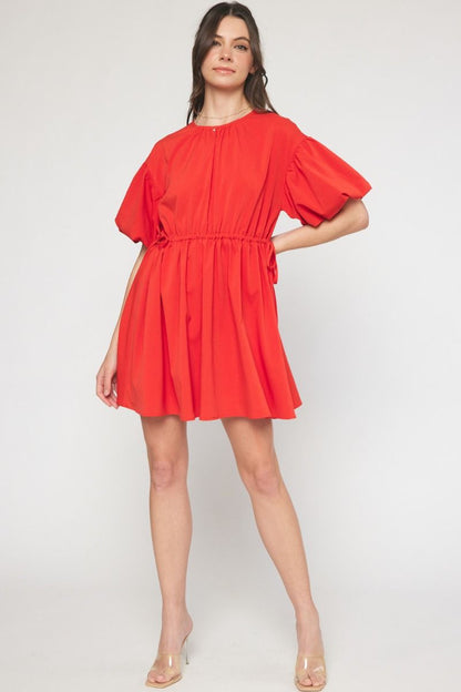 Finest Hour Puff Sleeve Dress (Red)