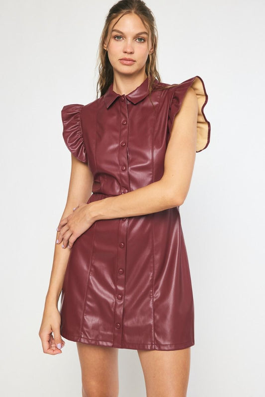 Sassy Fras Chic Leather Dress - Burgundy