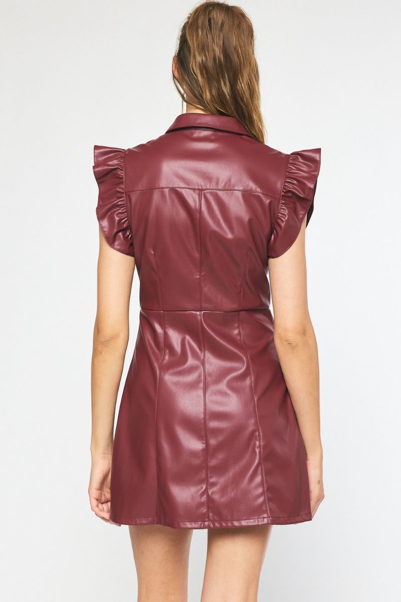 Sassy Fras Chic Leather Dress - Burgundy