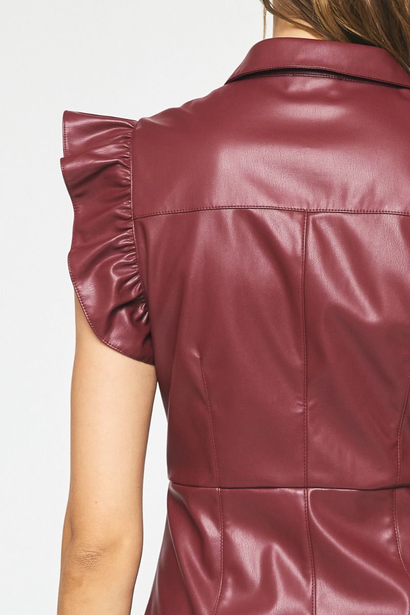 Sassy Fras Chic Leather Dress - Burgundy