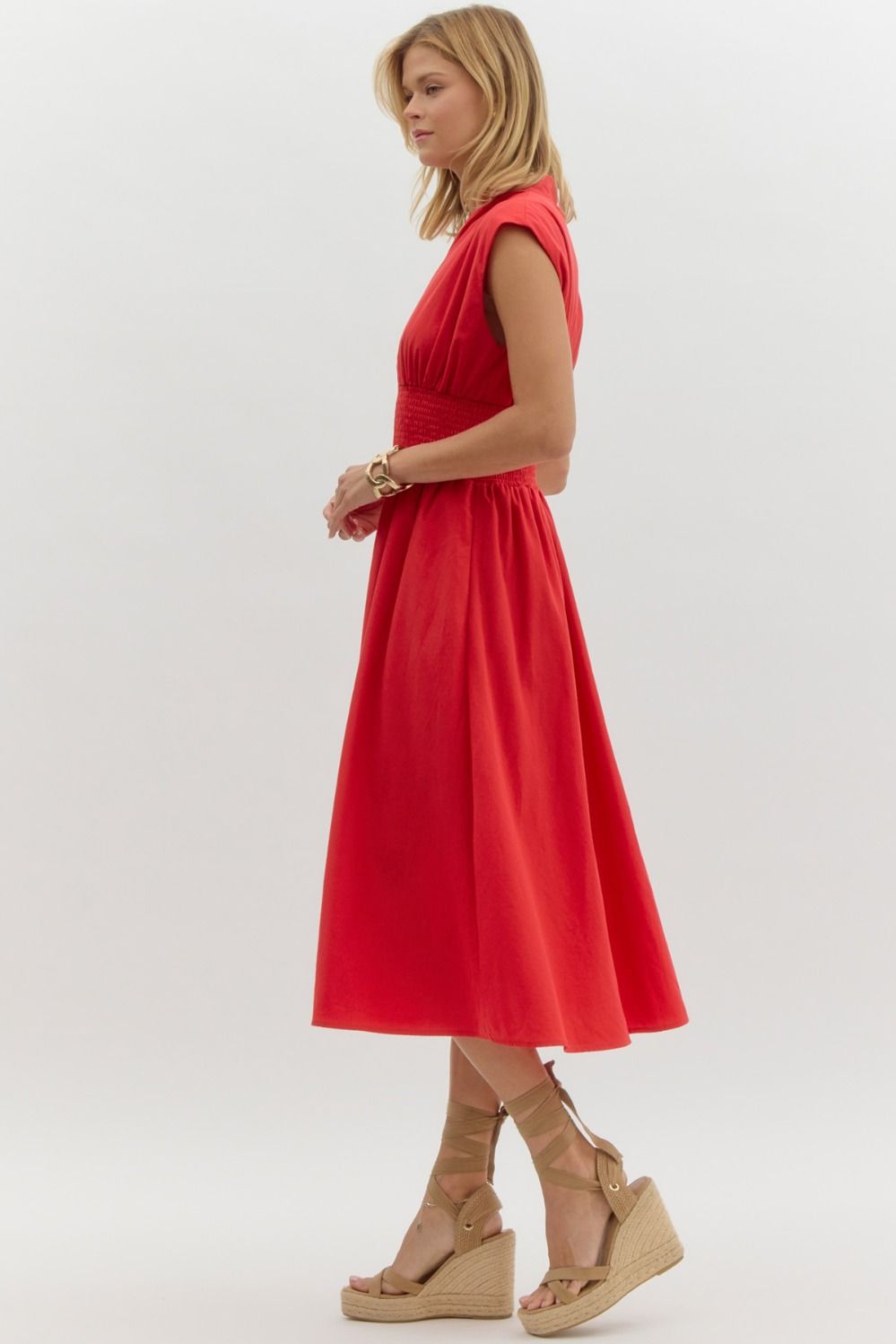 Evette Zip Front Midi Dress (Red)