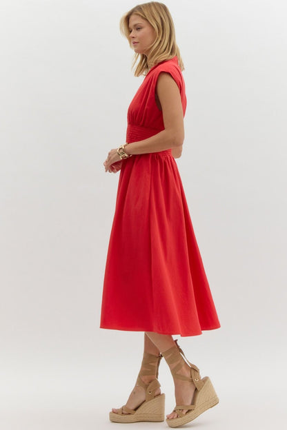 Evette Zip Front Midi Dress (Red)