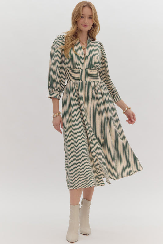 Lovin' On You Striped Midi Dress (Green)