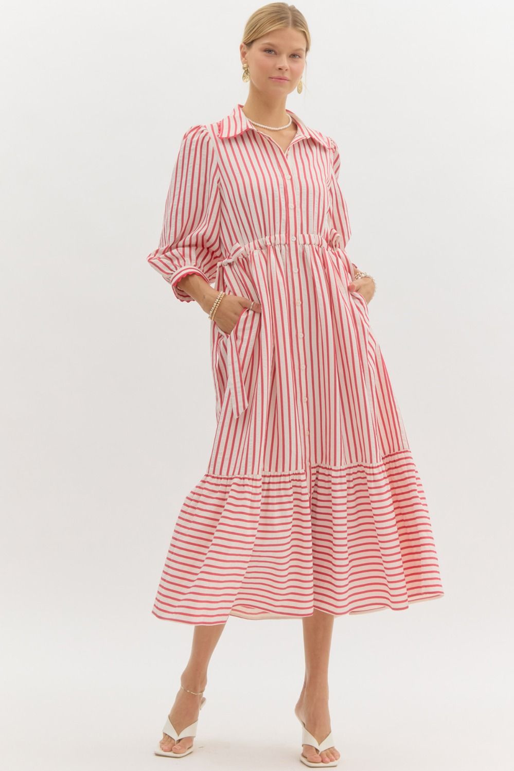 Fallon Striped Midi Dress (Red)