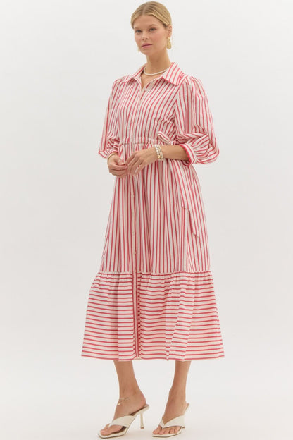 Fallon Striped Midi Dress (Red)