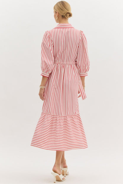 Fallon Striped Midi Dress (Red)