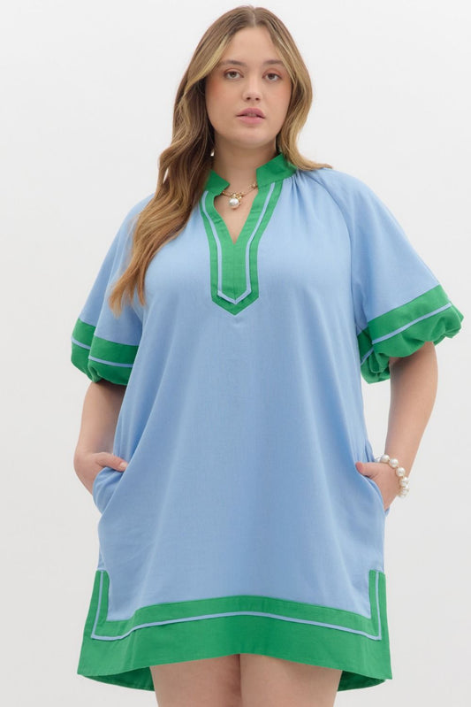 Curvy Sunday Chic Mini Dress (Blue)