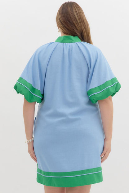Curvy Sunday Chic Mini Dress (Blue)