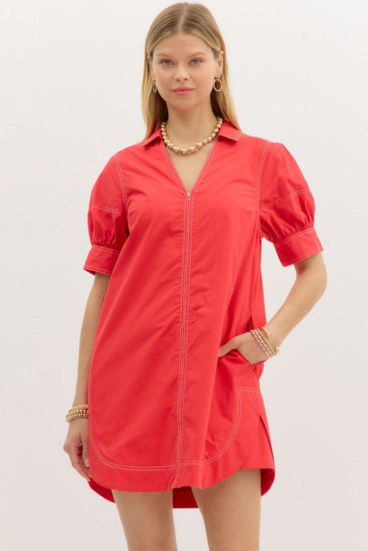 Save The Date Zipper Mini Dress - Red