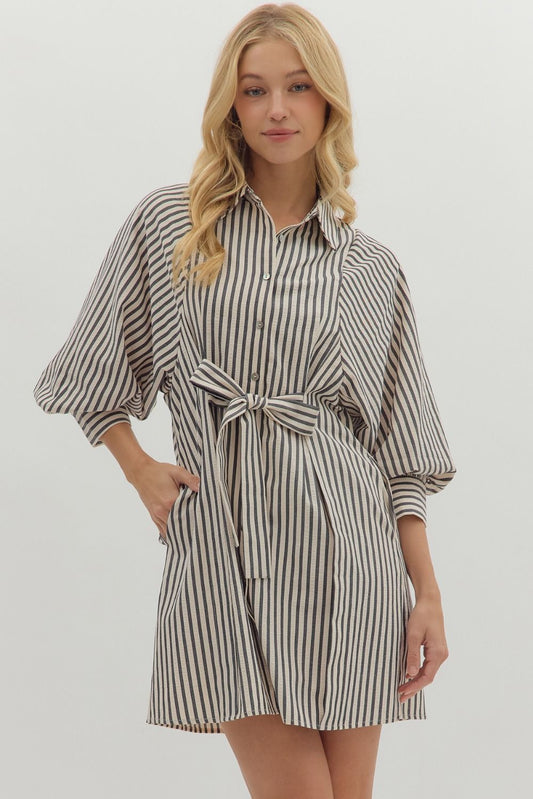 Sienna Striped Mini Dress - Black