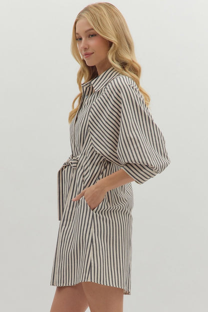 Sienna Striped Mini Dress - Black