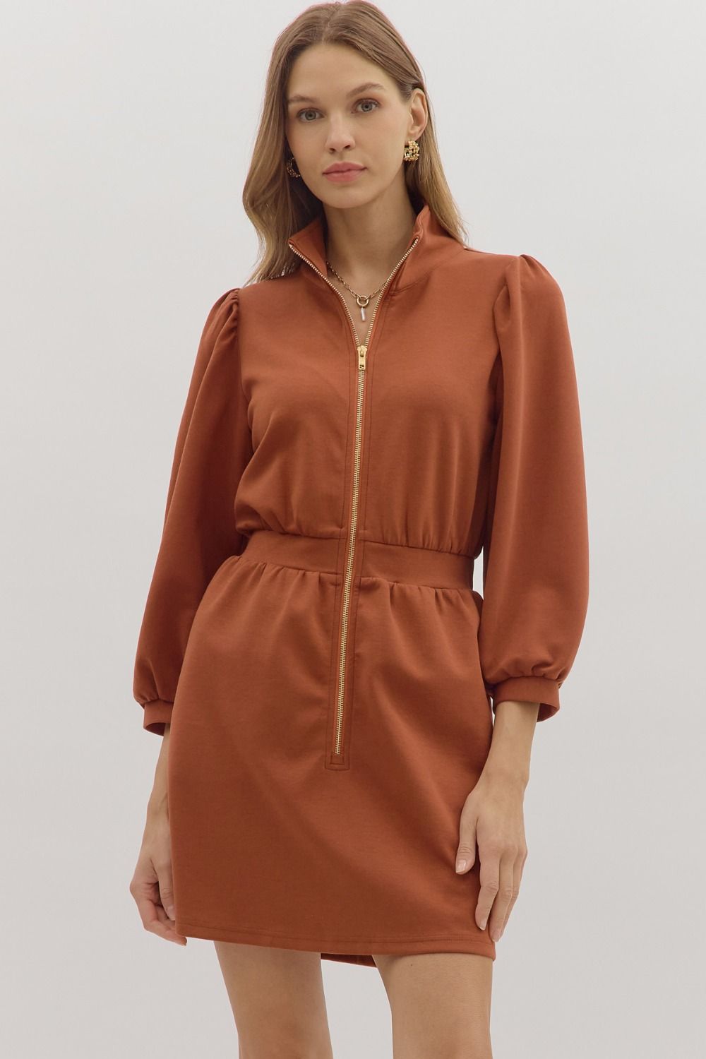 Ember Pine Zip Up Dress - Rust