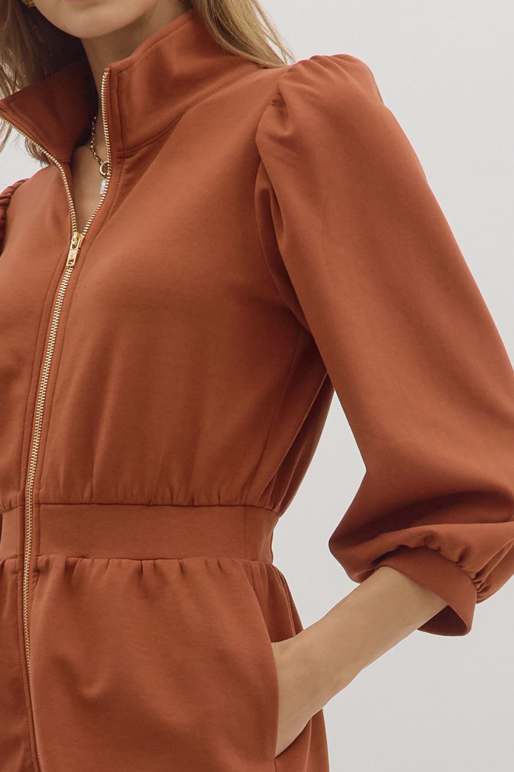 Ember Pine Zip Up Dress - Rust