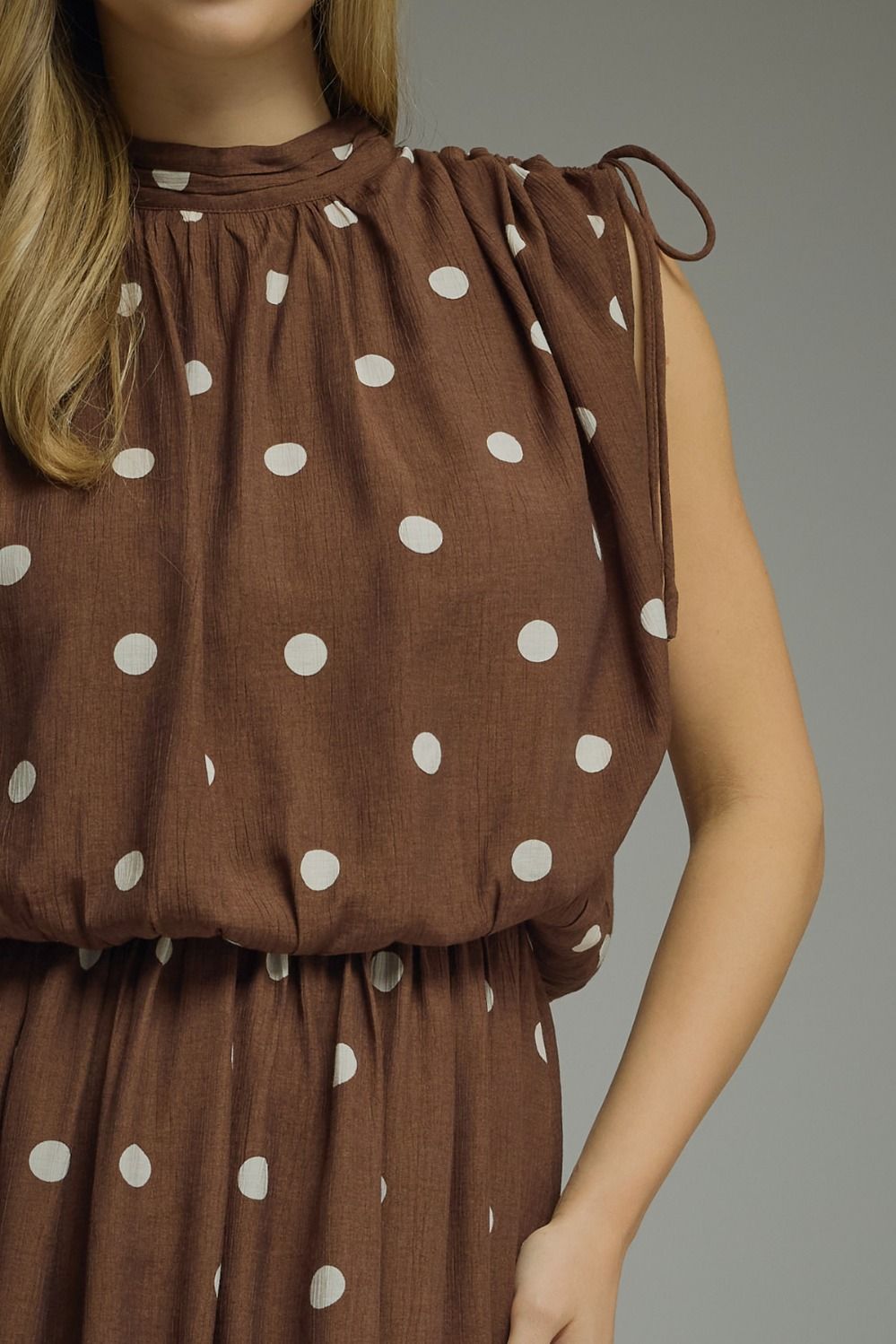 The Cocoa Confetti Dress | Polka Dot Bubble Hem Mini Dress