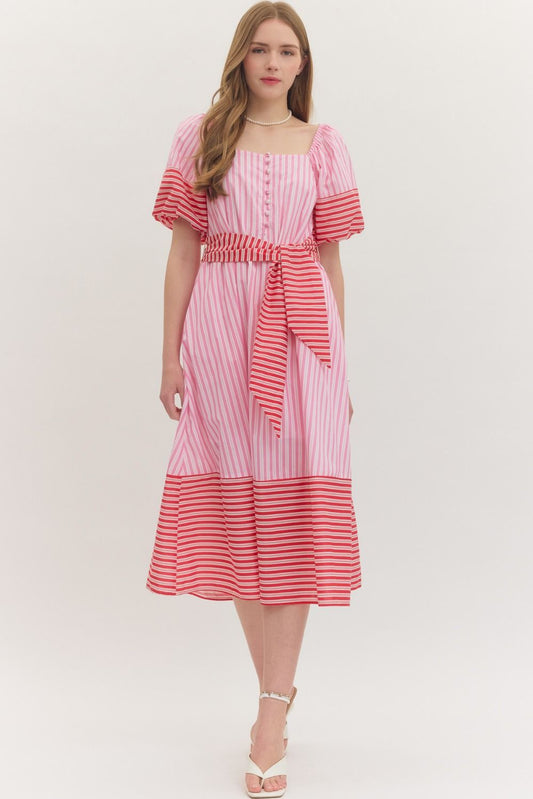 Paloma Striped Midi Dress - Pink