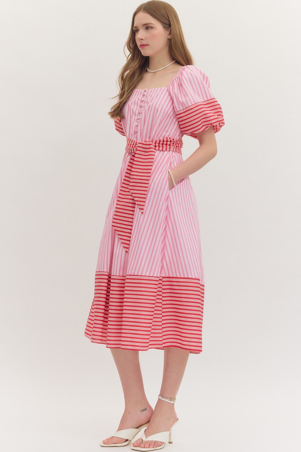 Paloma Striped Midi Dress - Pink