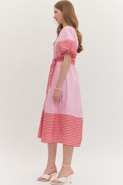 Paloma Striped Midi Dress - Pink