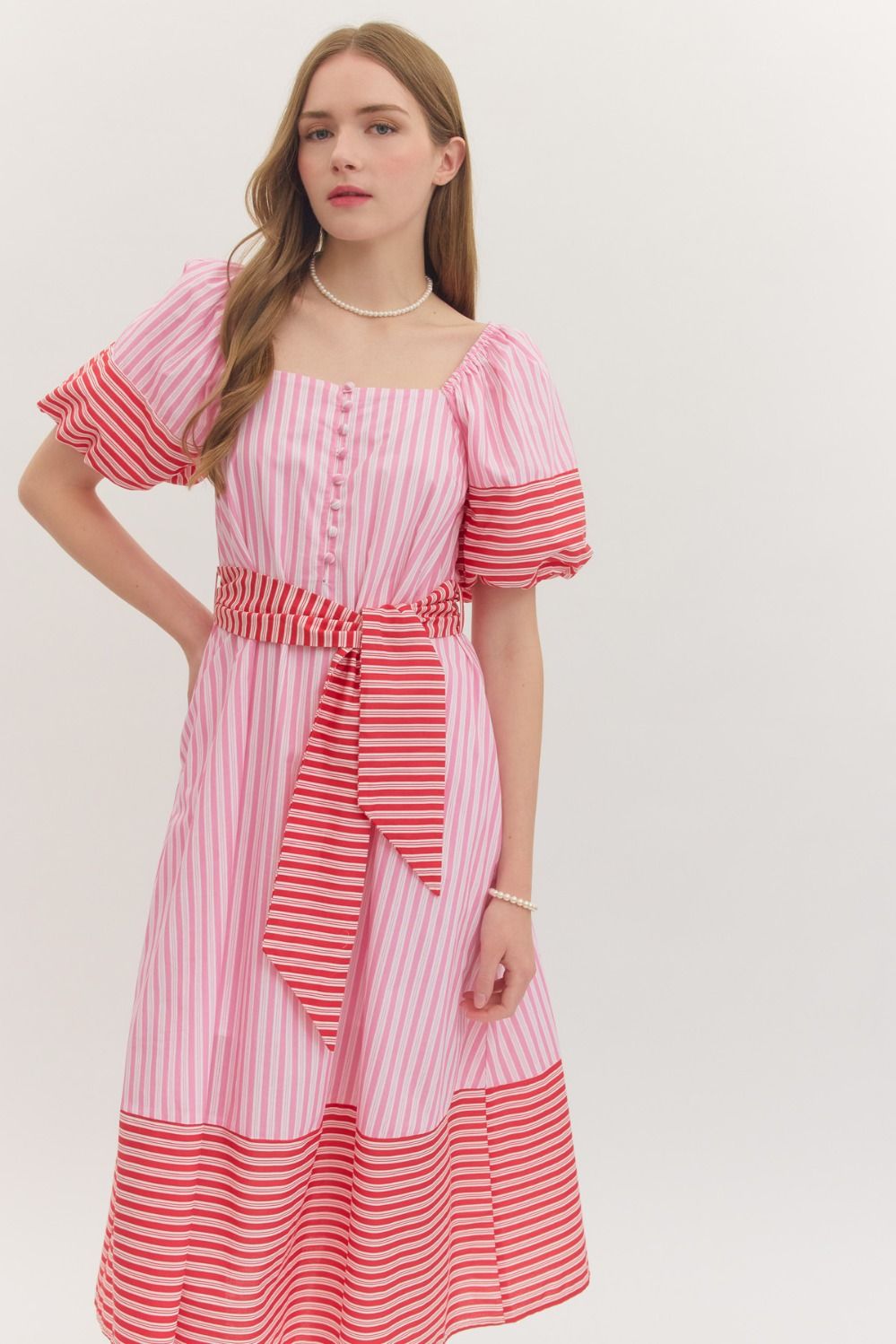 Paloma Striped Midi Dress - Pink