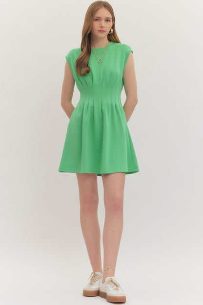 Papell Pleated Waist Mini Dress - Green - Delta Swanky Girl