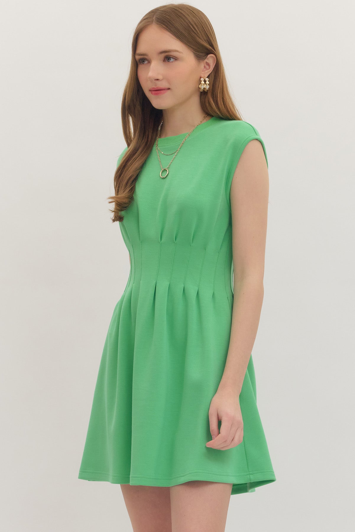 Papell Pleated Waist Mini Dress - Green - Delta Swanky Girl