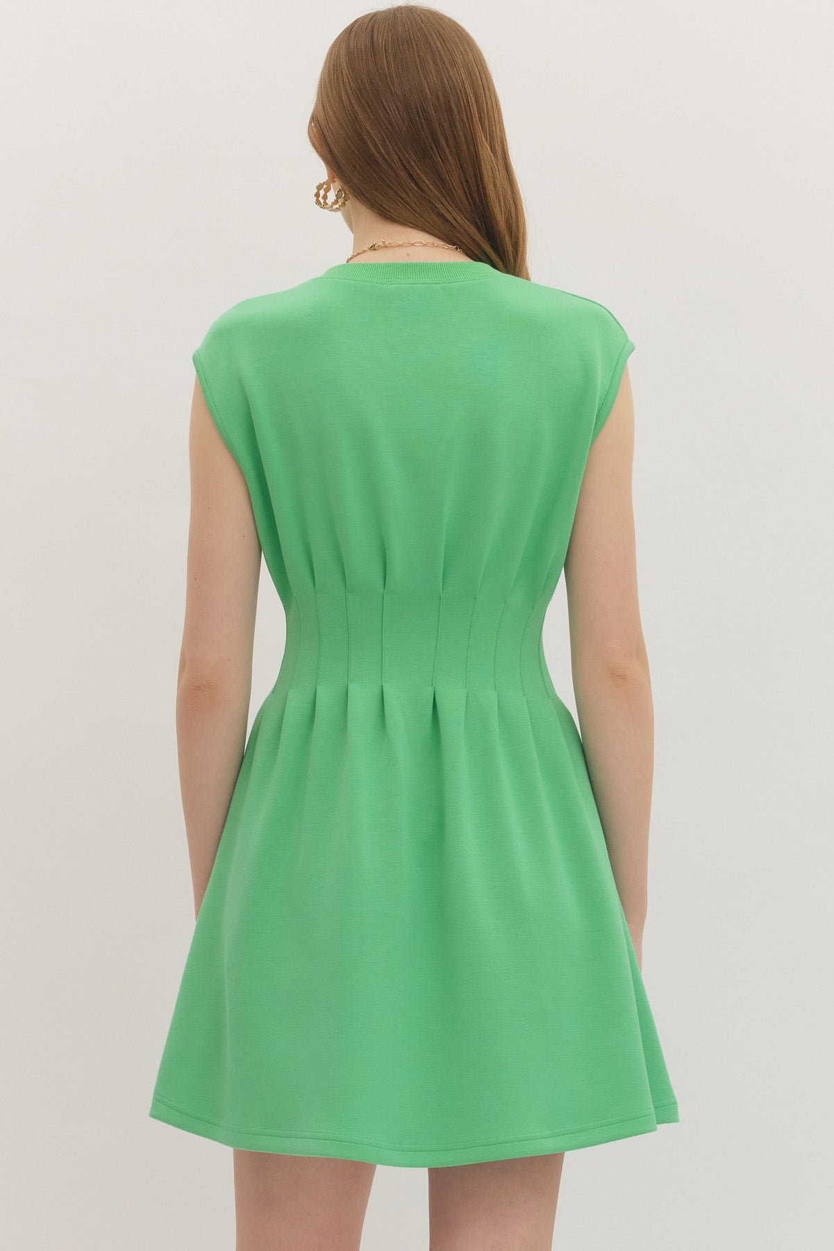 Papell Pleated Waist Mini Dress - Green - Delta Swanky Girl