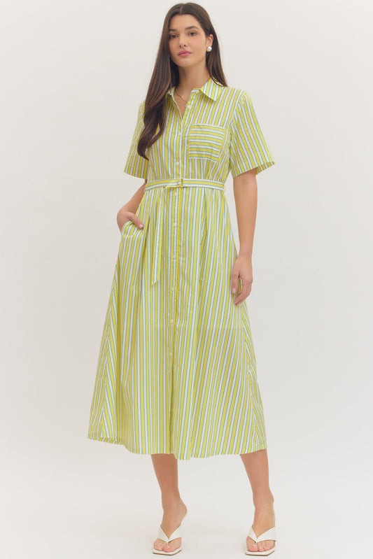 Sunshine Days Stripe Belted Midi Dress
