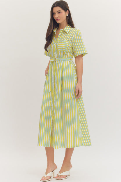 Sunshine Days Stripe Belted Midi Dress - Delta Swanky Girl