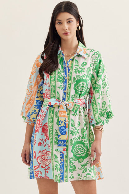 Farm Rio Botanical Belted Mini Dress - Delta Swanky Girl