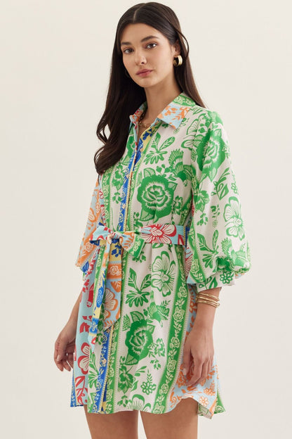 Farm Rio Botanical Belted Mini Dress - Delta Swanky Girl