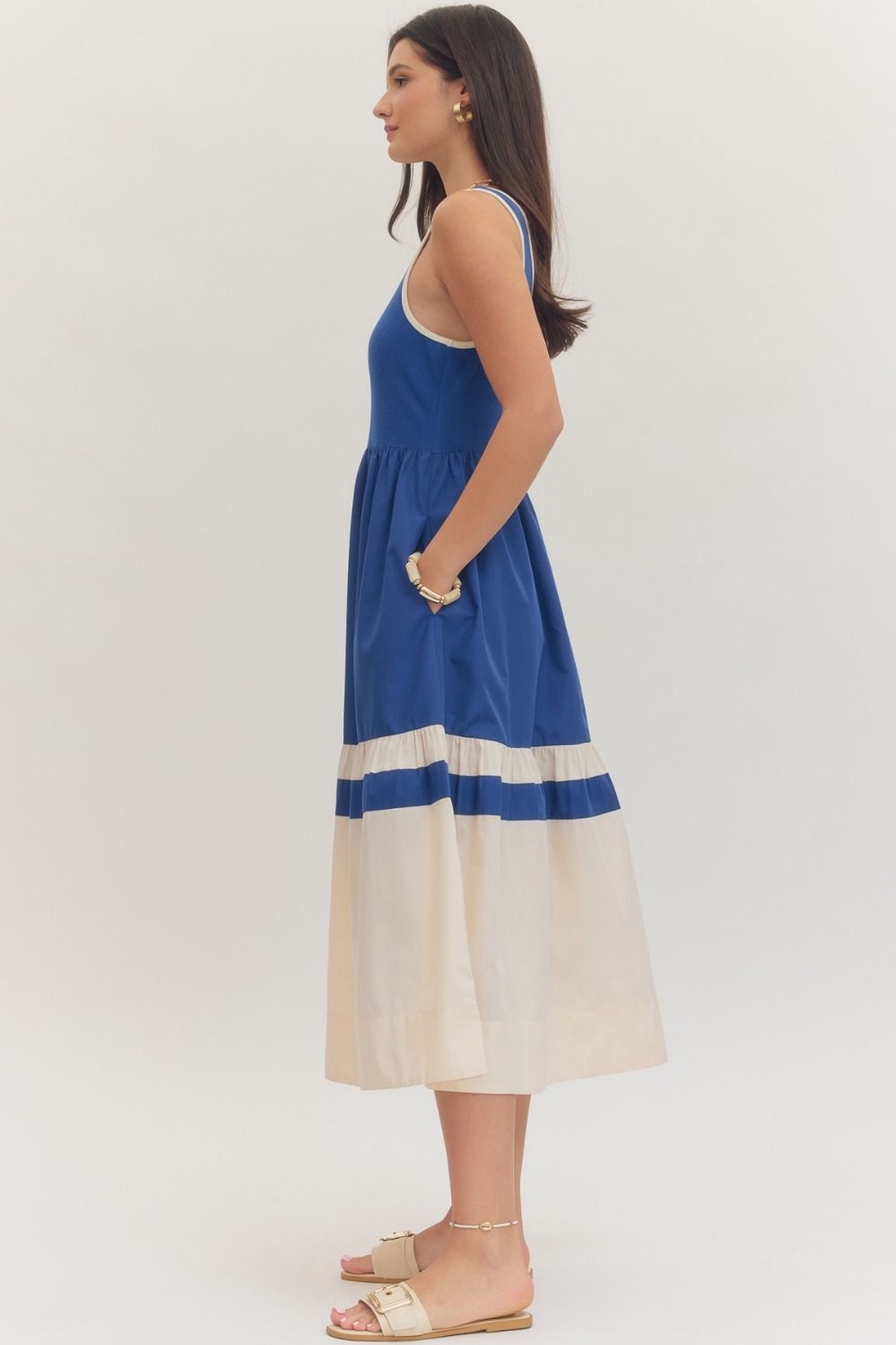Blue Skies Tiered Sleeveless Midi Dress - Delta Swanky Girl