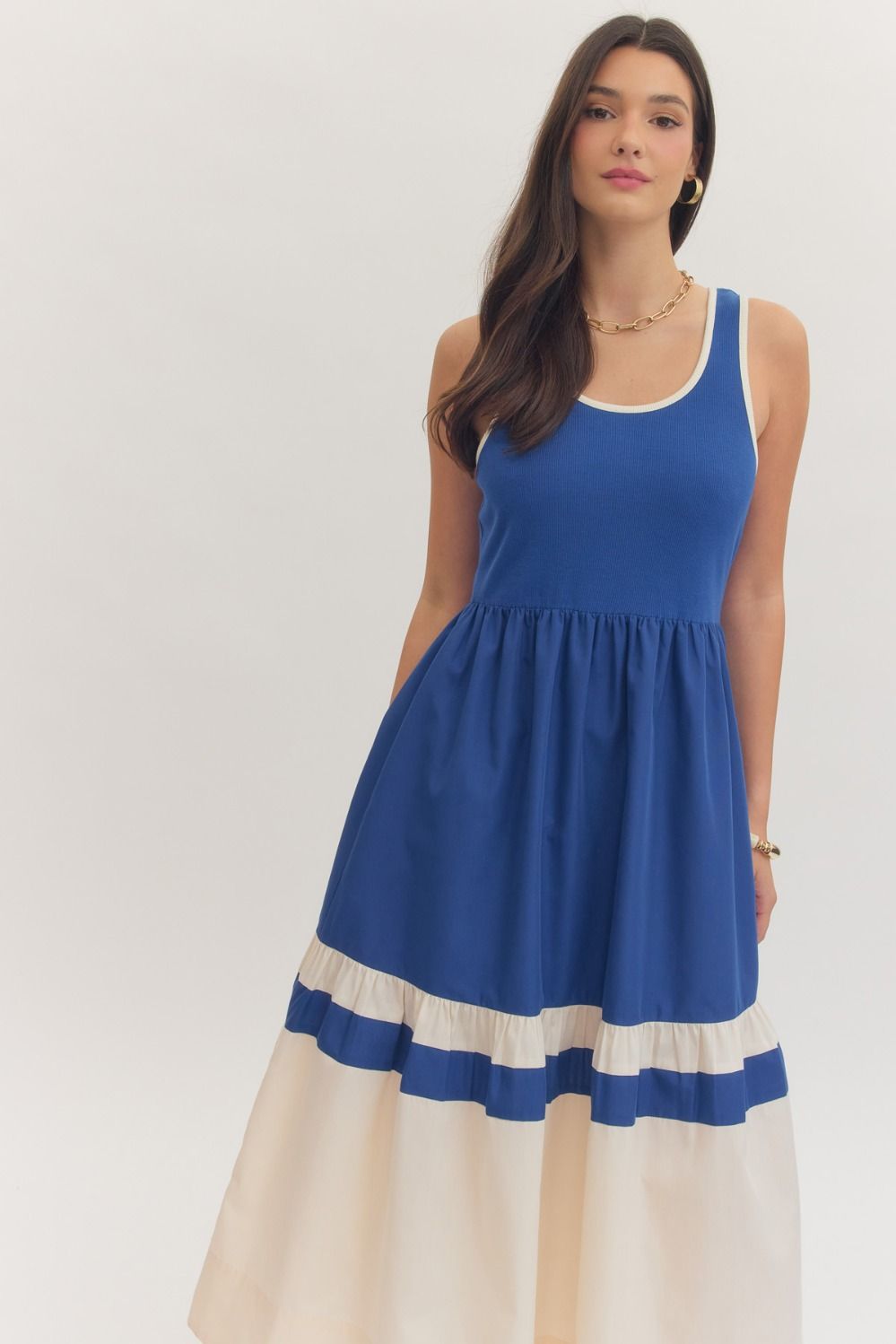 Blue Skies Tiered Sleeveless Midi Dress - Delta Swanky Girl