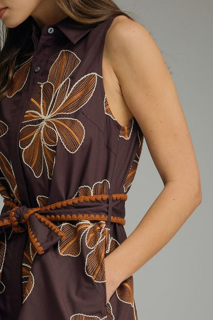 The Autumn Petal Dress | Sleeveless Floral Belted Shirt Dress