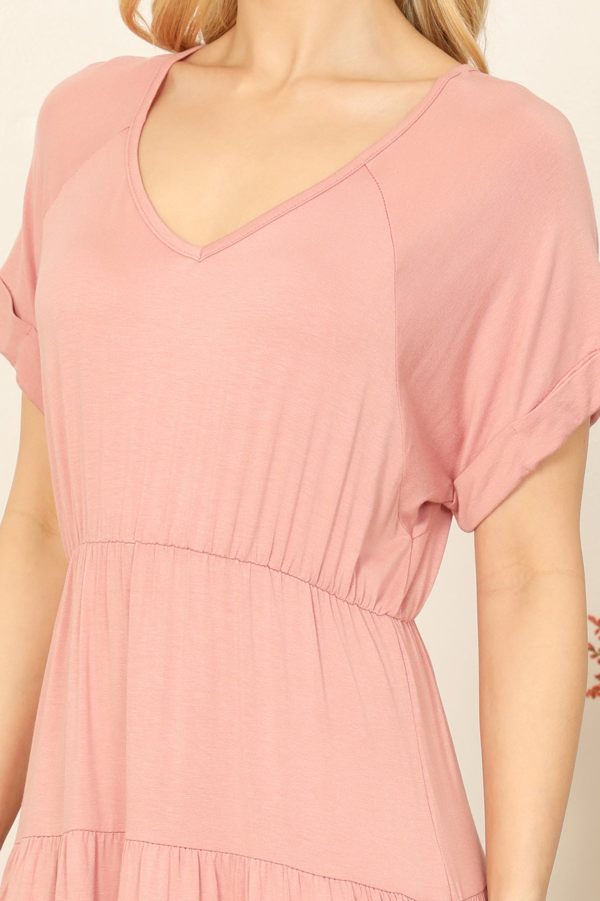 Sabrina Tiered V Neck Dress (Pink)