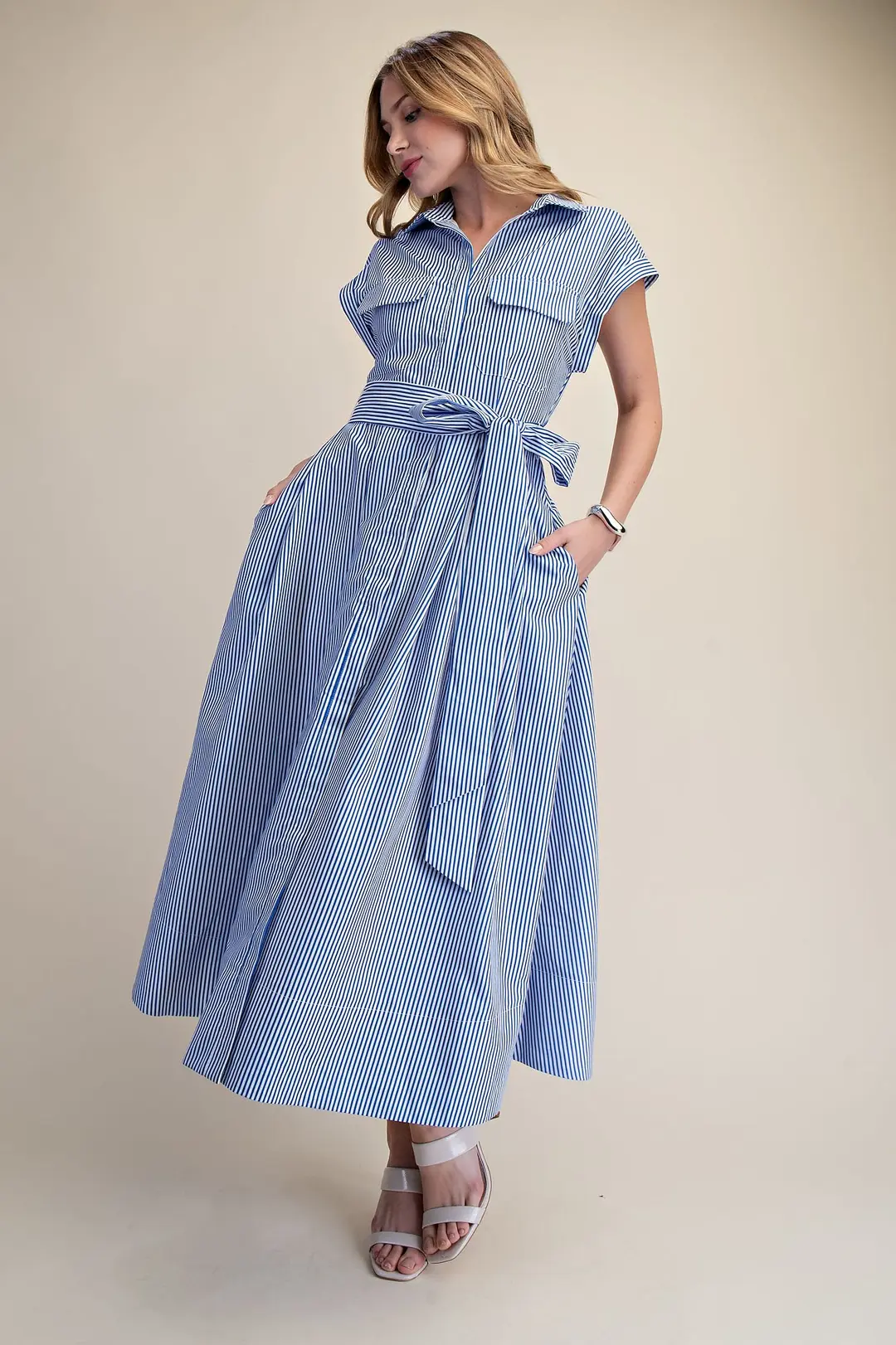 Chatham Front Tie Striped Dress - Blue - Delta Swanky Girl
