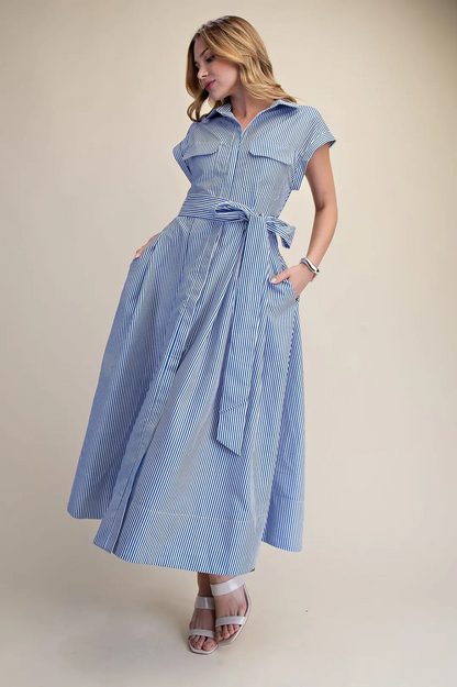 Chatham Front Tie Striped Dress - Blue - Delta Swanky Girl