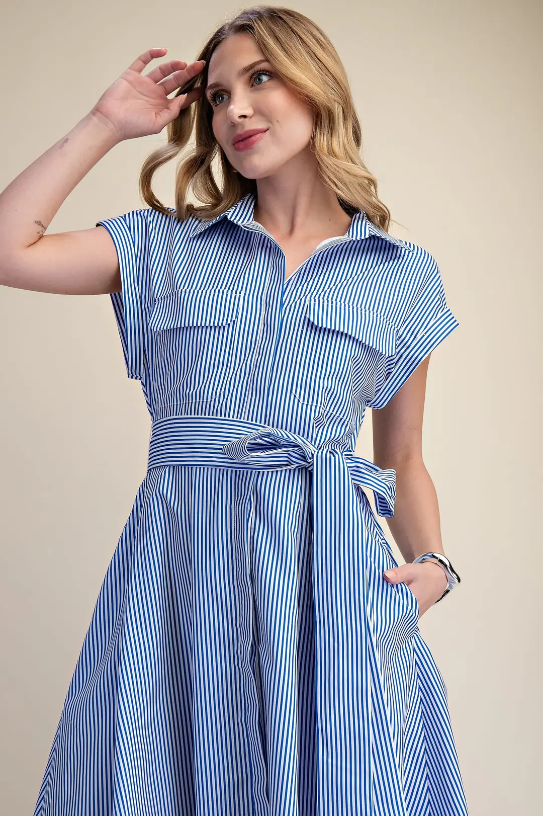 Chatham Front Tie Striped Dress - Blue - Delta Swanky Girl