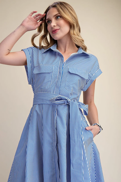 Chatham Front Tie Striped Dress - Blue - Delta Swanky Girl